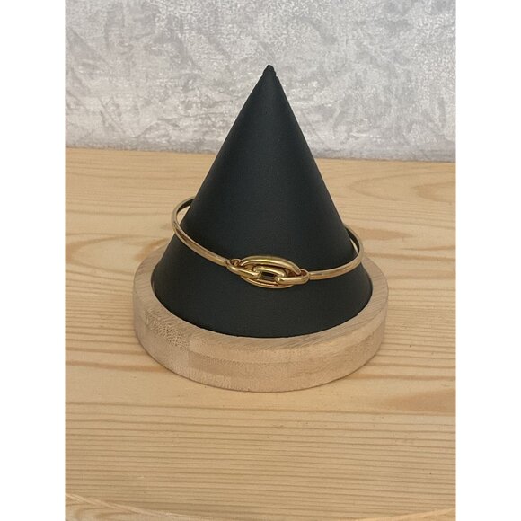 Gold-toned Bangle Bracelet With Oval Clasp Detail 8 Inches - Picture 1 of 5